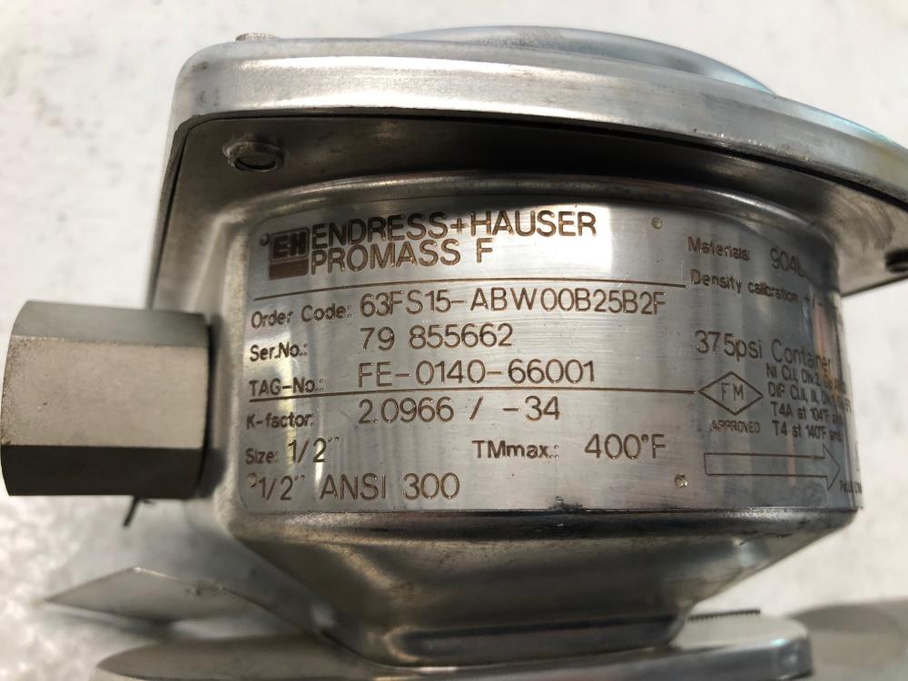 Endress Hauser Promass F 1/2" 300# Coriolis Flowmeter 63FS15-ABW00B25B2F